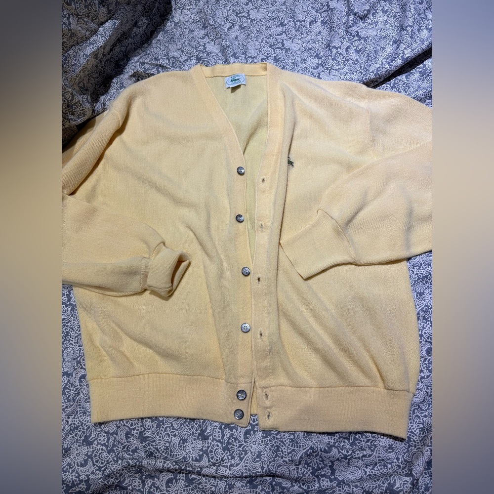 Lacoste Izod vintage butter yellow varsity cardigan sweater XL